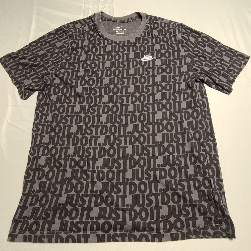 Nike Mens T Shirt Large‎ All Over Just Do It Print Black Sportswear 100% Cotton